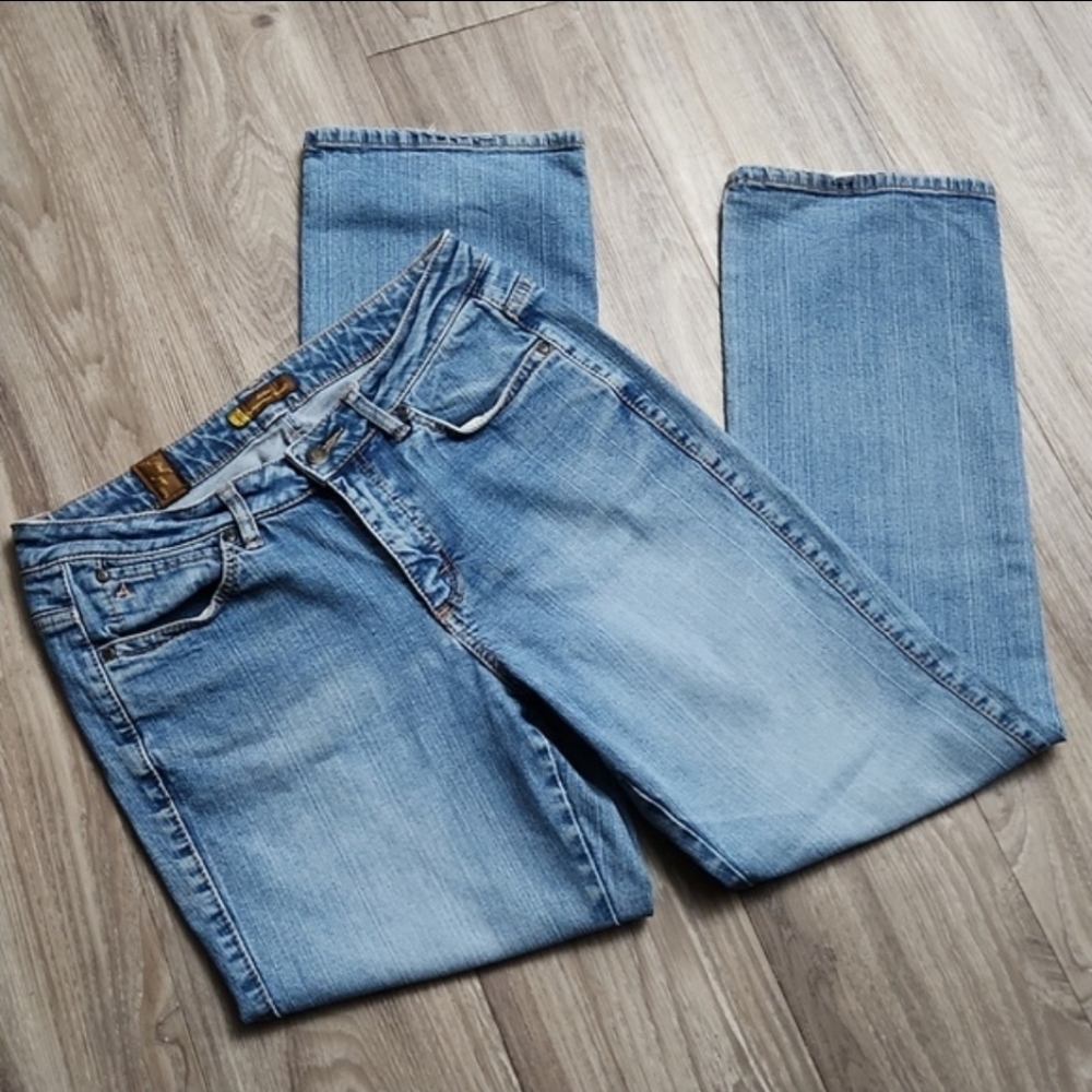 🌟 AURA By Wrangler Distressed Denim Mid-Rise Straight Leg Stretch Blue Jeans 8R